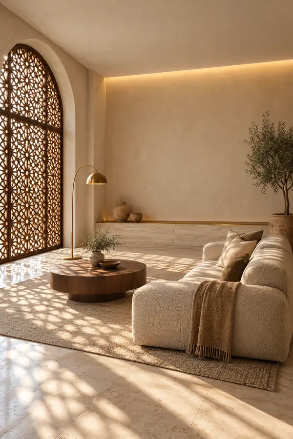 The finished room in daylight, the screen casting a pattern across the floor.